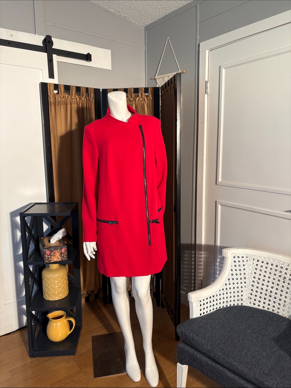 Bright Red Zip-Front Coat
